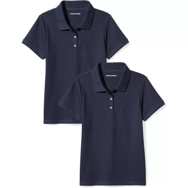 Amazon Essentials Girls and Toddlers Uniform ShortSleeve Interlock Polo Shirt Multipacks2 Navy