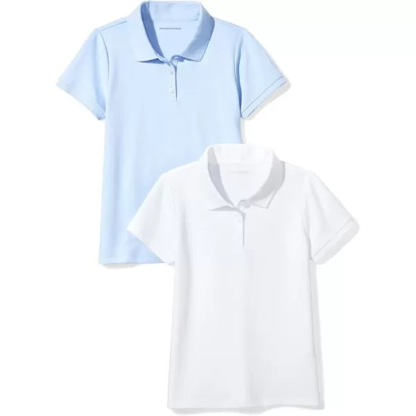 Amazon Essentials Girls and Toddlers Uniform ShortSleeve Interlock Polo Shirt Multipacks2 WhiteLight Blue