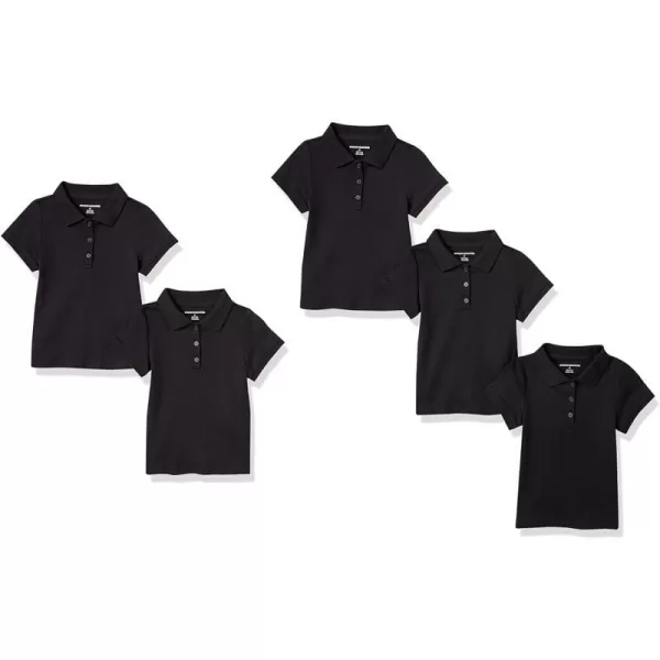 Amazon Essentials Girls and Toddlers Uniform ShortSleeve Interlock Polo Shirt Multipacks5 Black