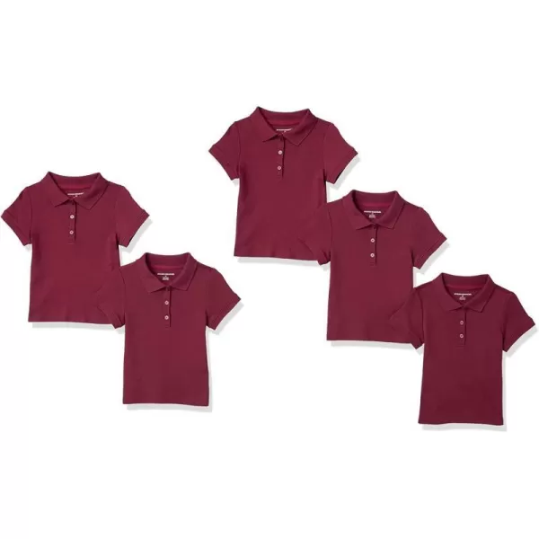 Amazon Essentials Girls and Toddlers Uniform ShortSleeve Interlock Polo Shirt Multipacks5 Burgundy