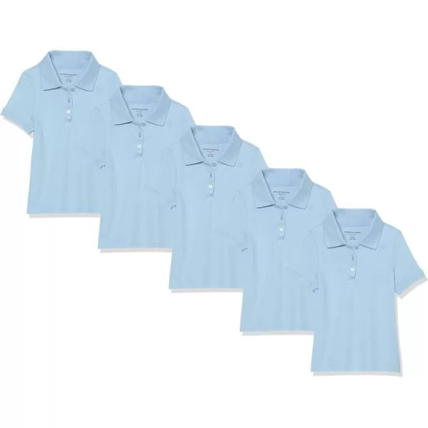 Amazon Essentials Girls and Toddlers Uniform ShortSleeve Interlock Polo Shirt Multipacks5 Light Blue