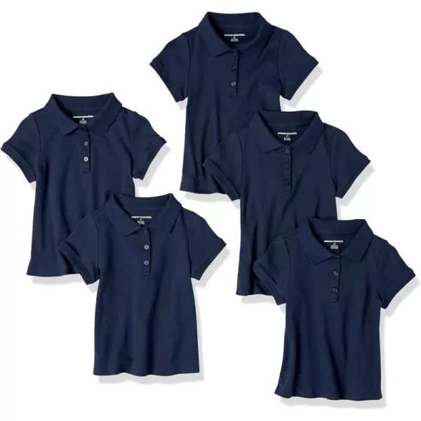 Amazon Essentials Girls and Toddlers Uniform ShortSleeve Interlock Polo Shirt Multipacks5 Navy