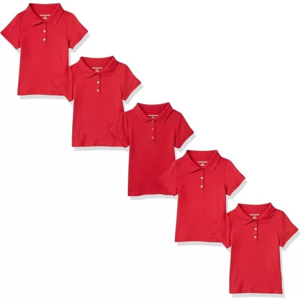 Amazon Essentials Girls and Toddlers Uniform ShortSleeve Interlock Polo Shirt Multipacks5 Red