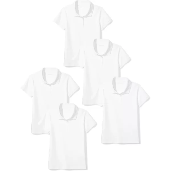 Amazon Essentials Girls and Toddlers Uniform ShortSleeve Interlock Polo Shirt Multipacks5 White