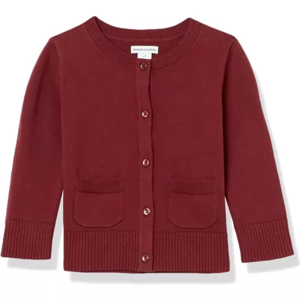 Amazon Essentials Girls and Toddlers Uniform Slim Fit Cardigan SweaterBurgundy