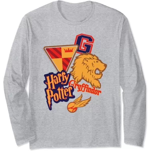 Amazon Essentials Harry Potter Gryffindor Collegiate Collage Long Sleeve TShirtHeather Grey