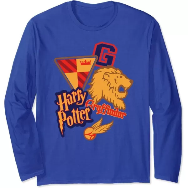 Amazon Essentials Harry Potter Gryffindor Collegiate Collage Long Sleeve TShirtRoyal Blue