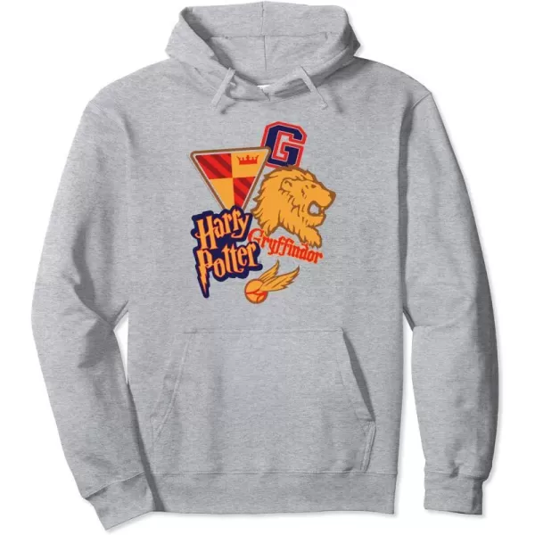 Amazon Essentials Harry Potter Gryffindor Collegiate Collage Pullover HoodieHeather Grey