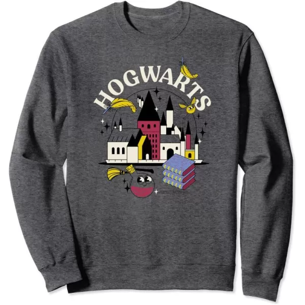 Amazon Essentials Harry Potter Hogwarts Castle Smiling Icons SweatshirtDark Heather Grey