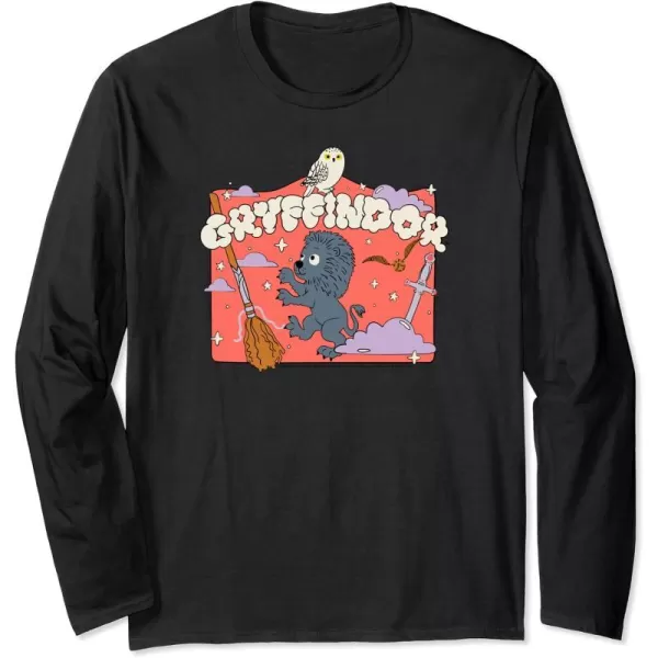 Amazon Essentials Harry Potter Hogwarts Gryffindor House Cartoon Scene Long Sleeve TShirtBlack