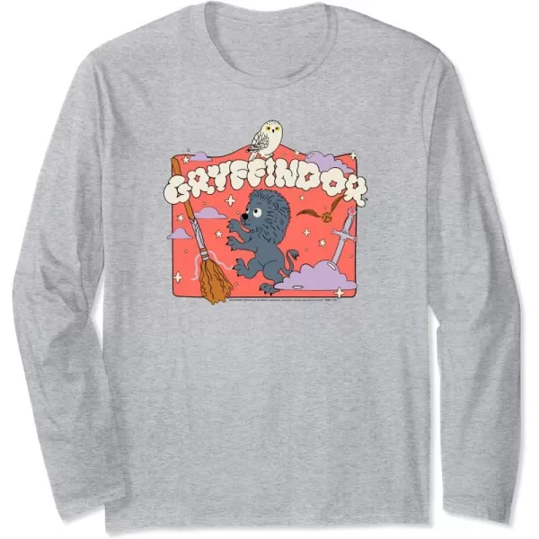 Amazon Essentials Harry Potter Hogwarts Gryffindor House Cartoon Scene Long Sleeve TShirtHeather Grey