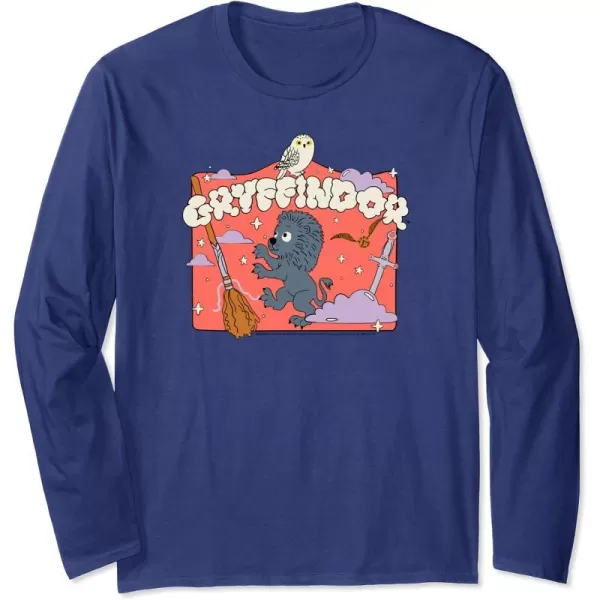 Amazon Essentials Harry Potter Hogwarts Gryffindor House Cartoon Scene Long Sleeve TShirtNavy Blue