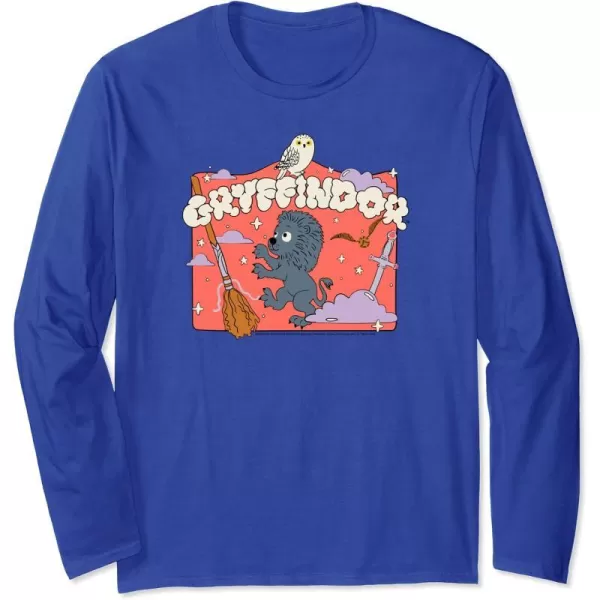 Amazon Essentials Harry Potter Hogwarts Gryffindor House Cartoon Scene Long Sleeve TShirtRoyal Blue