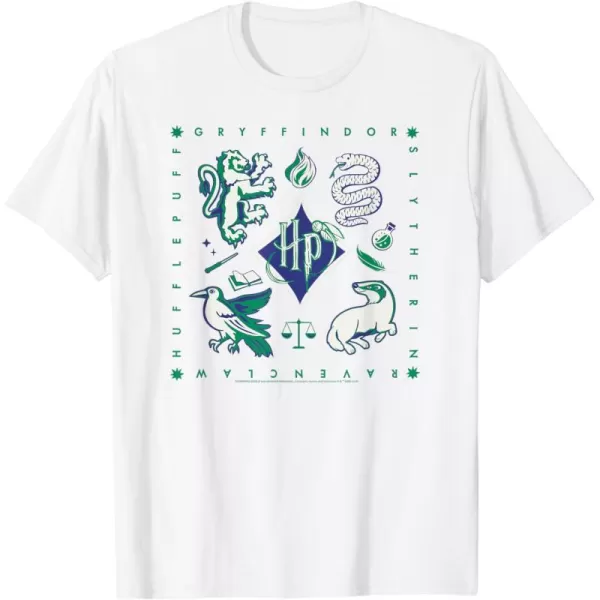 Amazon Essentials Harry Potter Hogwarts Houses Square TShirtWhite