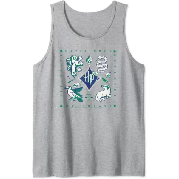 Amazon Essentials Harry Potter Hogwarts Houses Square Tank TopHeather Grey