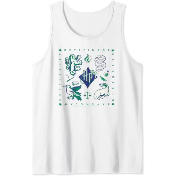 Amazon Essentials Harry Potter Hogwarts Houses Square Tank TopWhite