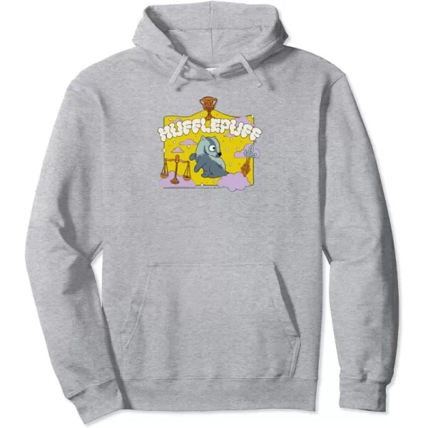 Amazon Essentials Harry Potter Hogwarts Hufflepuff House Cartoon Scene Pullover HoodieHeather Grey