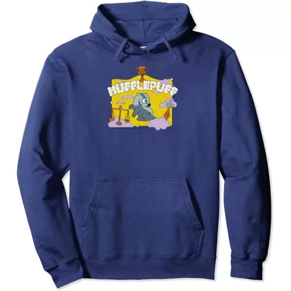 Amazon Essentials Harry Potter Hogwarts Hufflepuff House Cartoon Scene Pullover HoodieNavy Blue