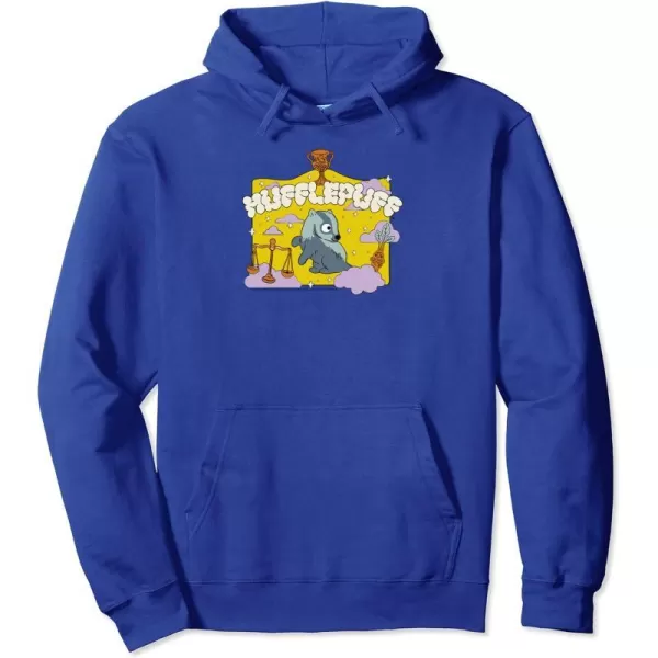 Amazon Essentials Harry Potter Hogwarts Hufflepuff House Cartoon Scene Pullover HoodieRoyal Blue