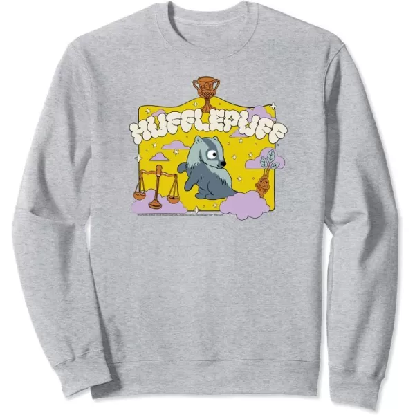 Amazon Essentials Harry Potter Hogwarts Hufflepuff House Cartoon Scene SweatshirtHeather Grey