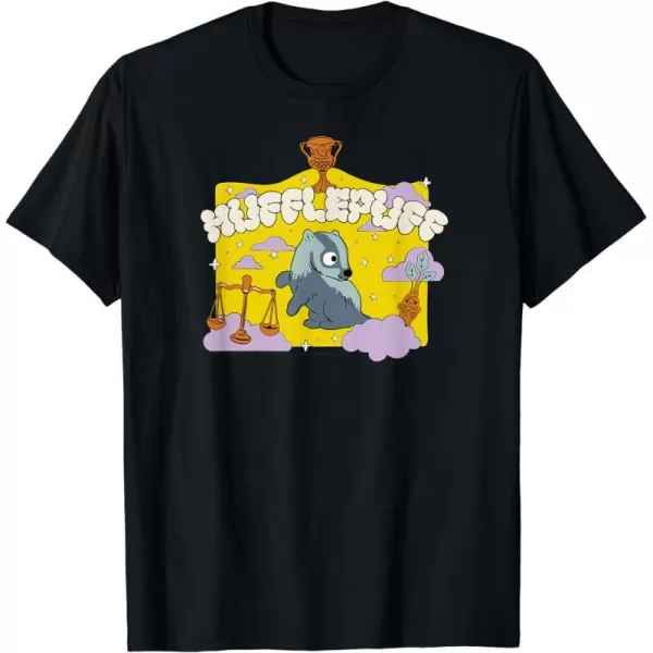 Amazon Essentials Harry Potter Hogwarts Hufflepuff House Cartoon Scene TShirtBlack