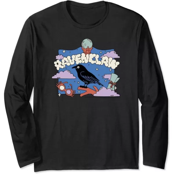 Amazon Essentials Harry Potter Hogwarts Ravenclaw House Cartoon Scene Long Sleeve TShirtBlack