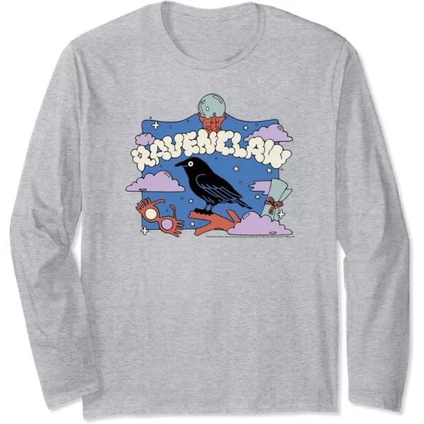 Amazon Essentials Harry Potter Hogwarts Ravenclaw House Cartoon Scene Long Sleeve TShirtHeather Grey