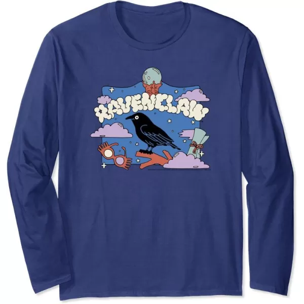 Amazon Essentials Harry Potter Hogwarts Ravenclaw House Cartoon Scene Long Sleeve TShirtNavy Blue