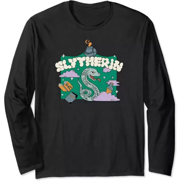 Amazon Essentials Harry Potter Hogwarts Slytherin House Cartoon Scene Long Sleeve TShirtBlack