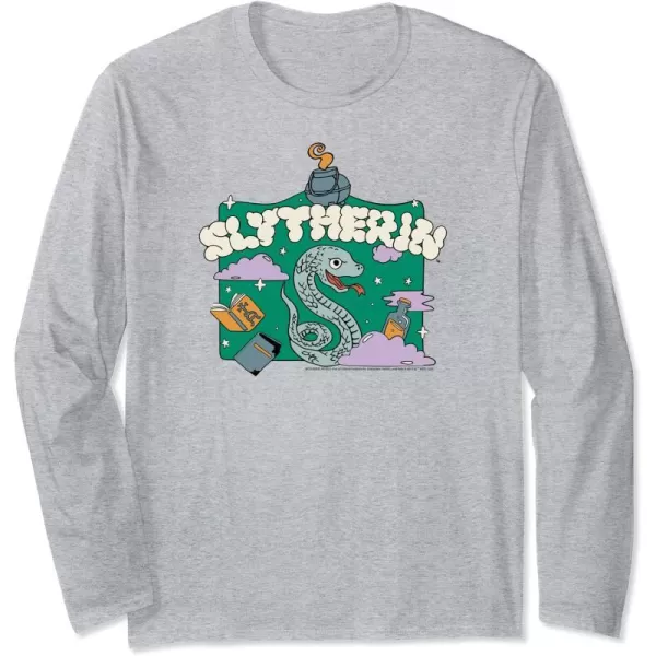 Amazon Essentials Harry Potter Hogwarts Slytherin House Cartoon Scene Long Sleeve TShirtHeather Grey