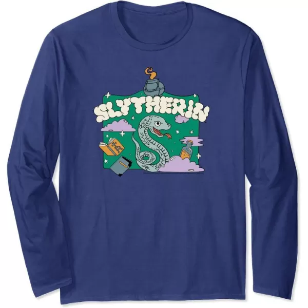 Amazon Essentials Harry Potter Hogwarts Slytherin House Cartoon Scene Long Sleeve TShirtNavy Blue