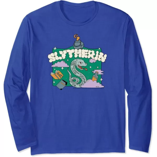 Amazon Essentials Harry Potter Hogwarts Slytherin House Cartoon Scene Long Sleeve TShirtRoyal Blue