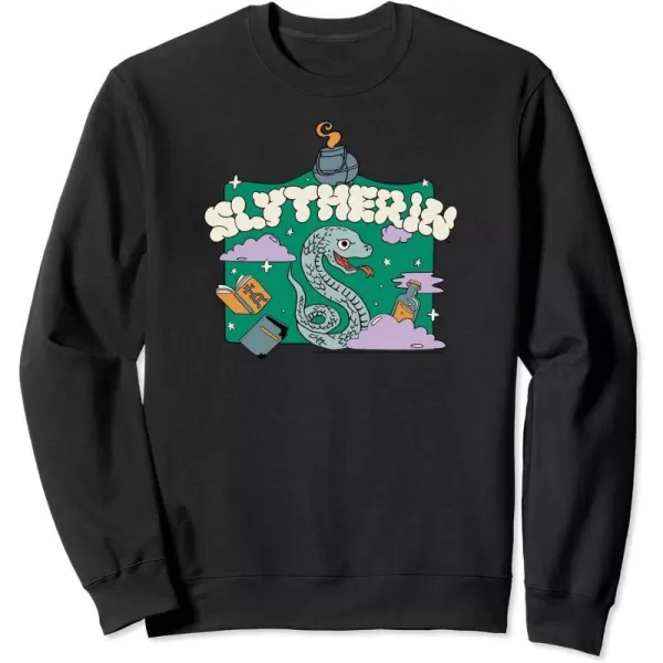 Amazon Essentials Harry Potter Hogwarts Slytherin House Cartoon Scene SweatshirtBlack