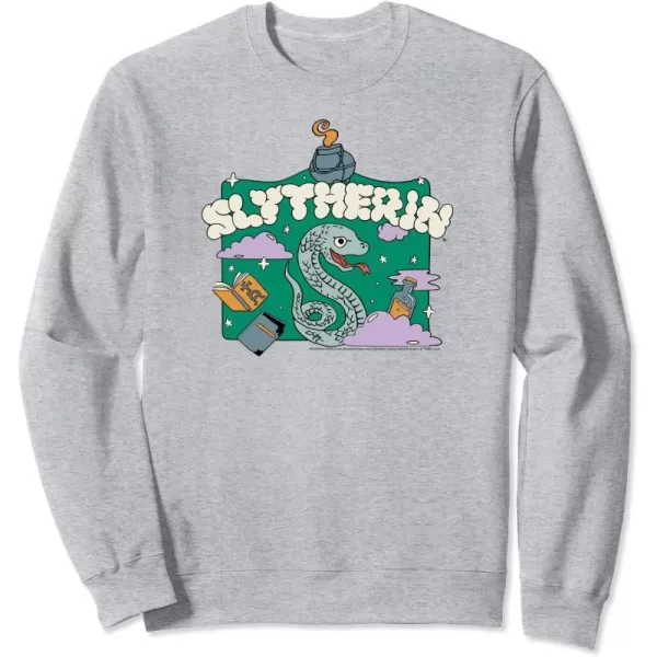 Amazon Essentials Harry Potter Hogwarts Slytherin House Cartoon Scene SweatshirtHeather Grey