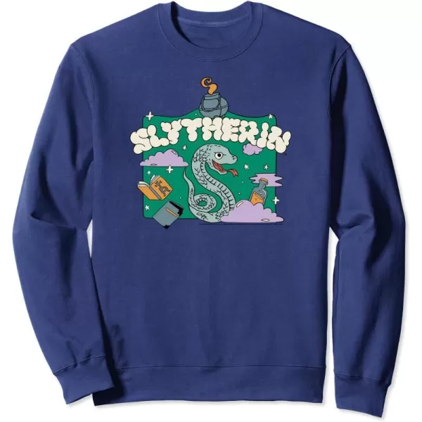 Amazon Essentials Harry Potter Hogwarts Slytherin House Cartoon Scene SweatshirtNavy Blue