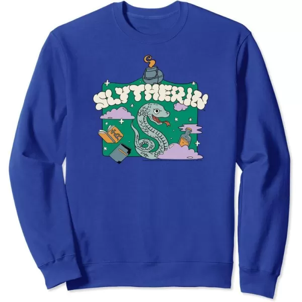 Amazon Essentials Harry Potter Hogwarts Slytherin House Cartoon Scene SweatshirtRoyal Blue