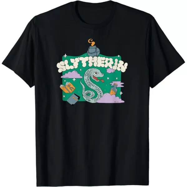 Amazon Essentials Harry Potter Hogwarts Slytherin House Cartoon Scene TShirtBlack