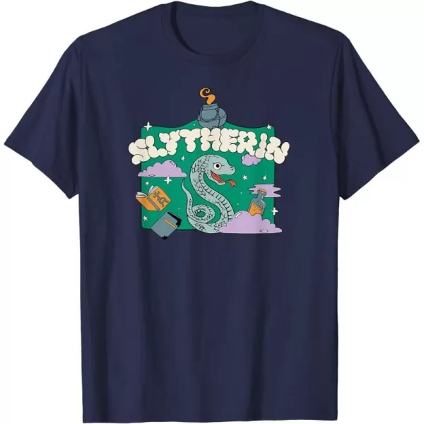 Amazon Essentials Harry Potter Hogwarts Slytherin House Cartoon Scene TShirtNavy Blue