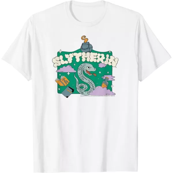 Amazon Essentials Harry Potter Hogwarts Slytherin House Cartoon Scene TShirtWhite