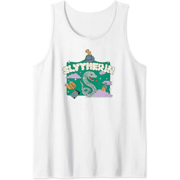 Amazon Essentials Harry Potter Hogwarts Slytherin House Cartoon Scene Tank TopWhite