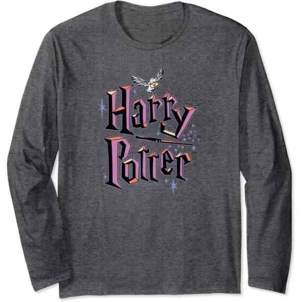 Amazon Essentials Harry Potter Multicolor Purple Logo Long Sleeve TShirtDark Heather Grey