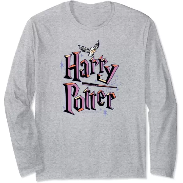 Amazon Essentials Harry Potter Multicolor Purple Logo Long Sleeve TShirtHeather Grey