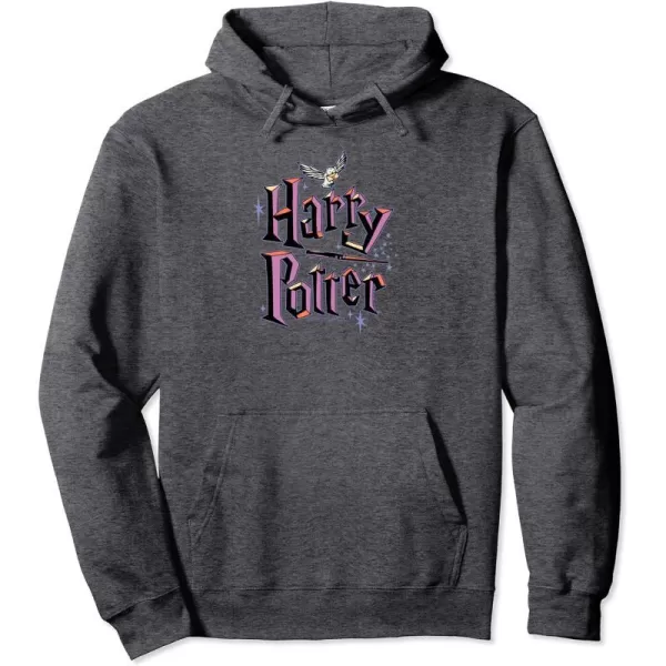 Amazon Essentials Harry Potter Multicolor Purple Logo Pullover HoodieDark Heather Grey