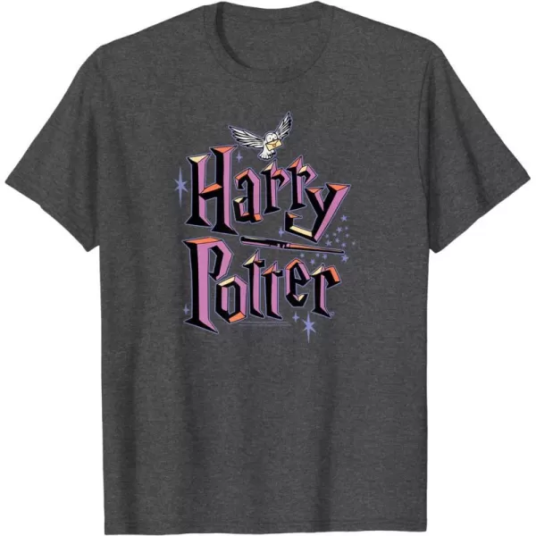 Amazon Essentials Harry Potter Multicolor Purple Logo TShirtDark Heather Grey