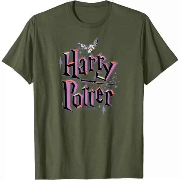 Amazon Essentials Harry Potter Multicolor Purple Logo TShirtOlive Green