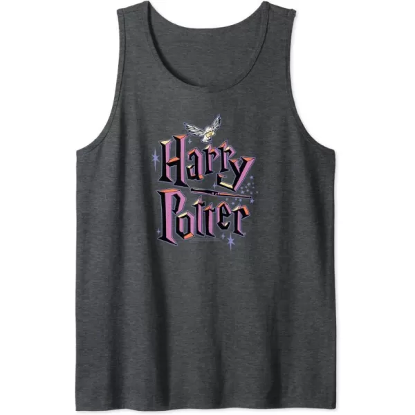 Amazon Essentials Harry Potter Multicolor Purple Logo Tank TopDark Heather Grey