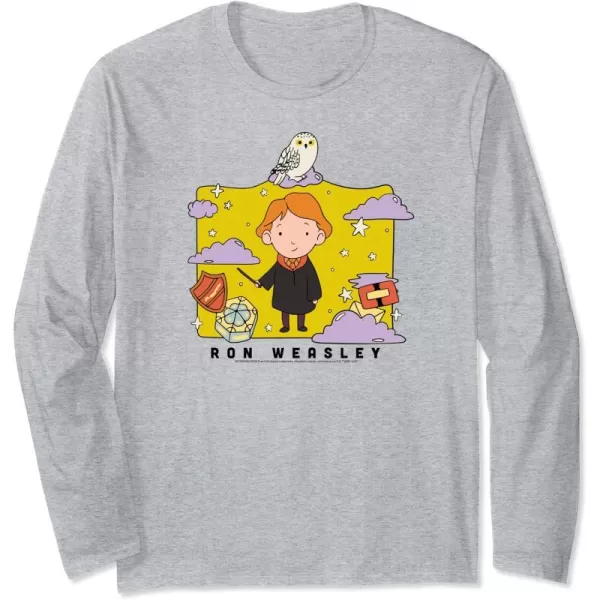 Amazon Essentials Harry Potter Ron Weasley Icons Cartoon Portrait Long Sleeve TShirtHeather Grey