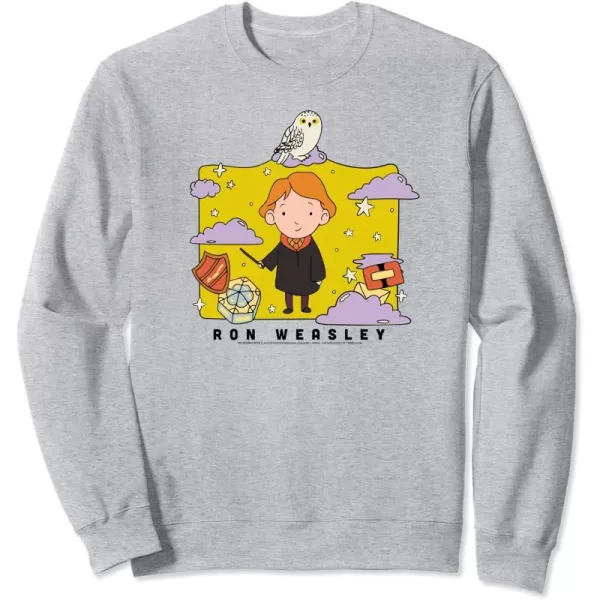 Amazon Essentials Harry Potter Ron Weasley Icons Cartoon Portrait SweatshirtHeather Grey