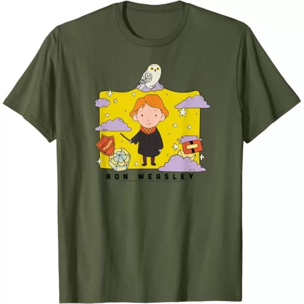 Amazon Essentials Harry Potter Ron Weasley Icons Cartoon Portrait TShirtOlive Green