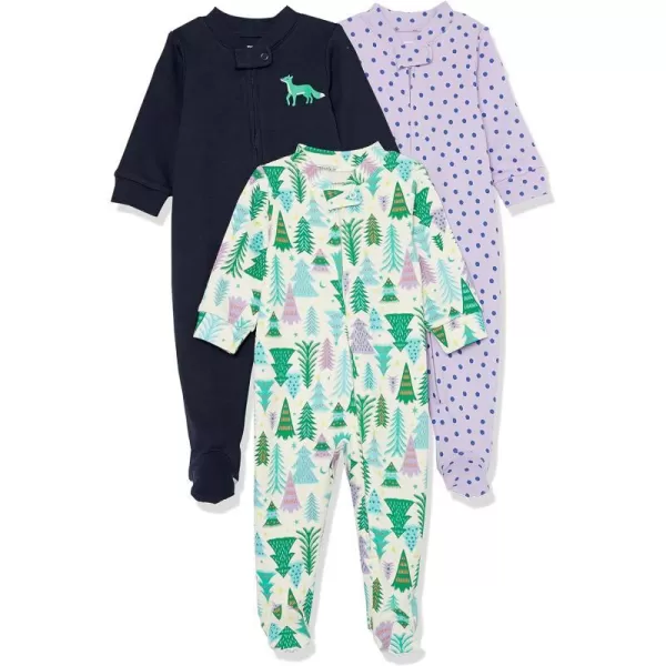 Amazon Essentials Holiday Family Matching Pajama SetsKids amp Baby Festive TreeNavyPurple  Footed